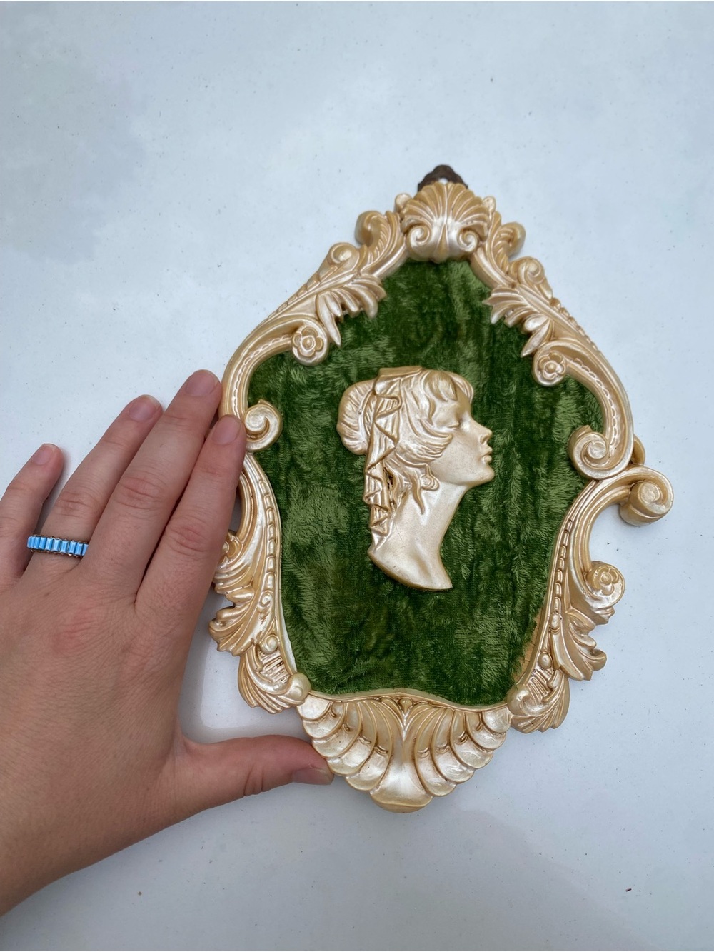 Vintage Victorian Style Art - Cameo Wall Plaque with Green Velvet